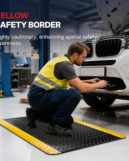 NORTHSKY Olympia Anti Fatigue Mat Industrial, Standing Mat, Yellow Border Safety, 5 x 3 ft, 15/16" Thick, Advanced High-Density Memory Foam, for Workshop Workstations, Laboratory Benches
