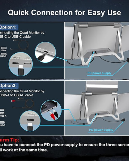Ladomi 16" Laptop Screen Extender, Just 1 Cable for 3 Screens Quad Monitor, 1200P FHD Screen Extender for 12"-18.5" Laptops, Triple Portable Monitor for Wins/Mac M1|M2|M3|M4|M5