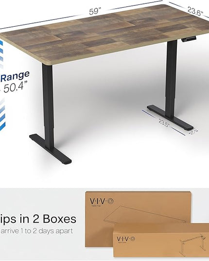 VIVO Electric 60 x 24 in Dual Motor Sit Stand Desk, Memory Height Adjustment, 2B Series, Reclaimed Wood Top Black Frame, DESK-KIT-2B6P