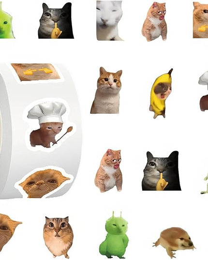 500PCS Funny Cat Stickers 14 Styles Sticker Rolls Cartoon Cute Kitty Stickers Cat Party Favors Waterproof Vinyl Stickers for DIY Crafts, Journals, Planners, Laptop