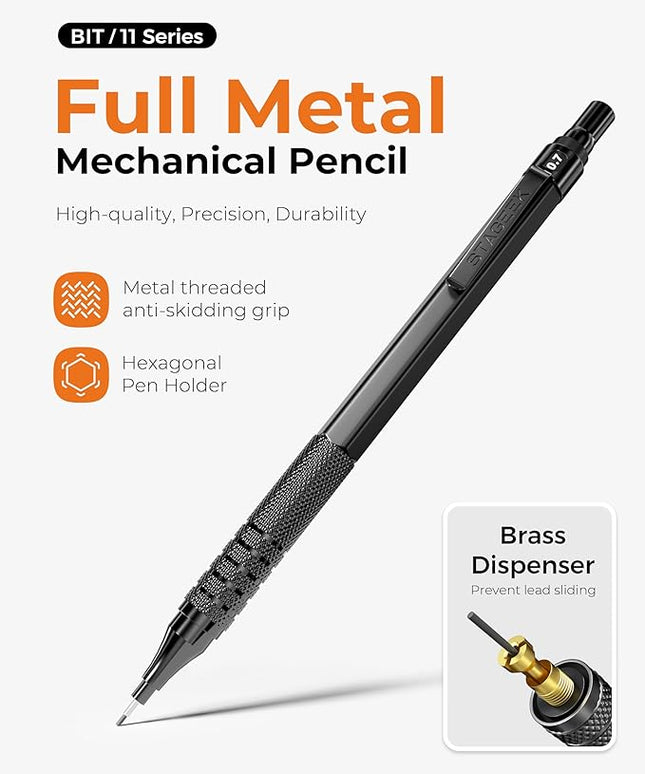 30PCS Black Metal Mechanical Pencil Set in Leather Case, 0.5/0.7/0.9/2.0mm Art Drafting Pencils with 16 Tubes Graphite Leads (6B 4B 2B HB 2H 4H) & Colored Refills for Sketching, Drawing, Writing