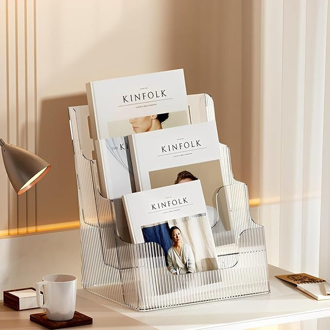 Gagee Brochure Display Stand or Wall Mount 8.5 x 11 inch,3 Tier Magazine Holder,Clear Stands for Display Literature,Brochures,Pamphlet,Flyer,Paper Document