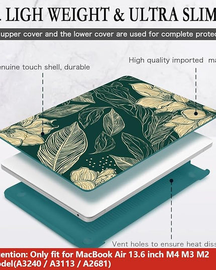 CISSOOK Compatible with MacBook Air 13.6 inch Case 2022 2023 2024 2025 Release A2681 M2 A3113 M3, Plastic Hard Shell Case & Keyboard Cover & Screen Protector, Elegant Floral