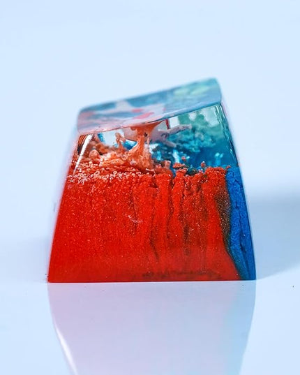 Kohaku Koi Artisan Keycap Teal and Red Ocean R1 SA Profile Custom Keycaps 1U ESC Handmade Gaming Resin Key Cap Cherry MX Switch Compatible Mechanical Keyboard Koi Lover Gift
