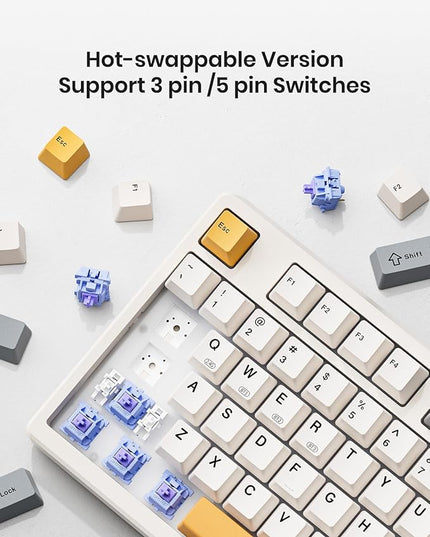 Wireless Mechanical Keyboard,Gasket Mounted with Creamy Sound,Bluetooth/2.4GHz/USB-C,Custom Hot Swappable,RGB Backlit,75% Compact Layout for Gaming/Typing/Win/Mac/PC (Retro Beige,Linear Switch)