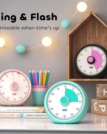 Conchstar Visual Timer for Kids 60-Minute - Countdown Timer with Optional Alarm, Focus Tool for ADHD & Autism, Time Management for Homework, Chores, Office, Kitchen, Teaching & Study Routines (Green)