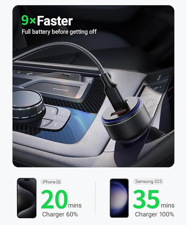 USB-C Car Charger, 3-Port 90W Fast Car Charger, Dual USB-C & USB-A Car Power Adapter, PD3.0 & QC3.0 Fast Charging for iPhone 17/16/15/14/13Pro Max, iPad, MacBook and More