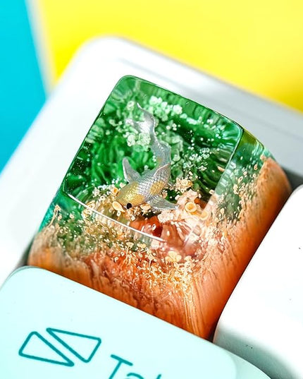 Kohaku Koi Fish Artisan Keycap Orange and Green Ocean Coral Reef R1 SA Profile Custom Keycaps 1U ESC Handmade Gaming Resin Key Cap Cherry MX Switch Compatible Mechanical Keyboard Koi Lover Gift