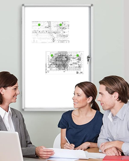 Lockable Magnetic Enclosed 36x24 inches Dry-Erase whiteboard, Tamper-Resistant Wall-Mounted Display whiteboard, Aluminum-Framed Window whiteboard (White)