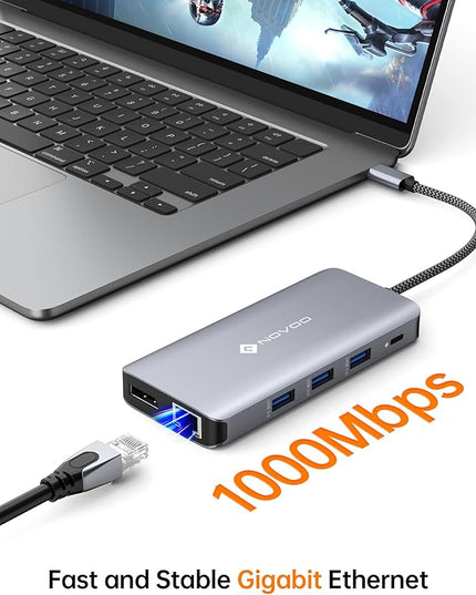 USB C Docking Station, NOVOO Triple Display Type C Hub Dual Monitor HDMI 4K@60Hz DP Multiport Adapter 4USB Ethernet SD/TF 100W PD Dongle Data for Dell/Surface/HP/Lenovo Thinkpad Laptop