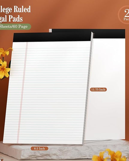 Legal Pads 8.5 x 11 White Note Pads 2 Pack - Double-Sided Printing & Perforated College Ruled Sheets - 30 Sheets Premium Thick Paper, No Ink Bleeding - Good for Office Supplies, Homework, Notes