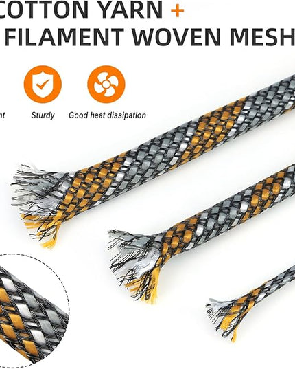 Braided Expandable Cable Sleeve, 25ft PP Cotton and PET Braided Cable Management, Flexible Mesh Wire Loom and Cable Protector for TV, Computer, Home Theater, Automotive (Orange White Grey, 5/16")