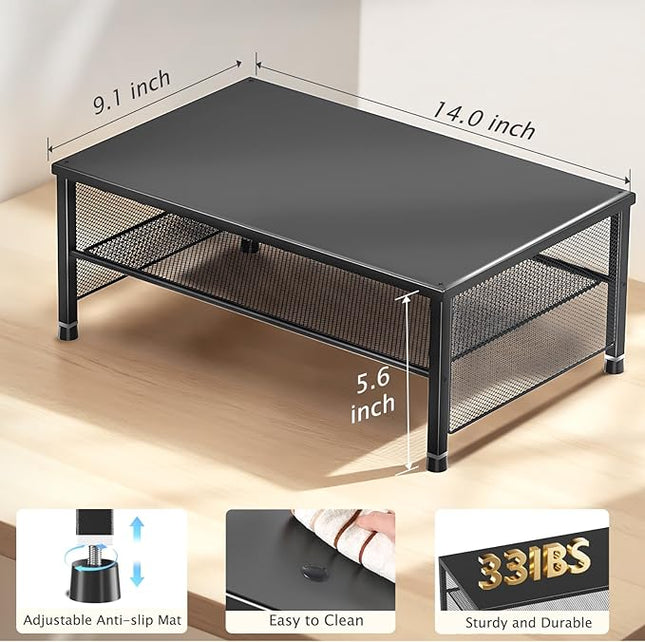 OPNICE 2-Tier Computer Monitor Stand Riser, Desk Organizer for Monitor, Laptops and Printer(Black)