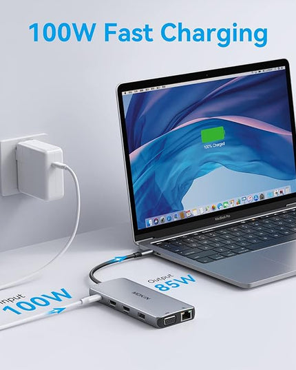 USB C Docking Station Dual Monitor, Dual HDMI Adapter 12 in 1 Triple Display USB C Hub with VGA, Gigabit Ethernet, 100W PD, 4 USB Ports, SD/TF