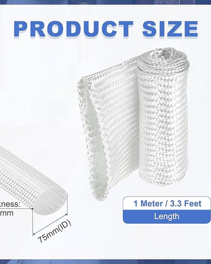 uxcell Insulation Cable Protector,75mm/2.95 Inch-1m/3 Feet High Temp Fiberglass Sleeve White