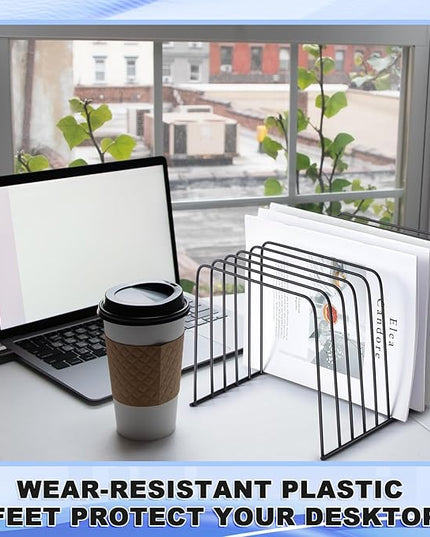 6 Pcs Desktop Organizer Wire Desk File Organizer Vertical Metal Stand up File Stand for Office Home, 11 Sections, Black