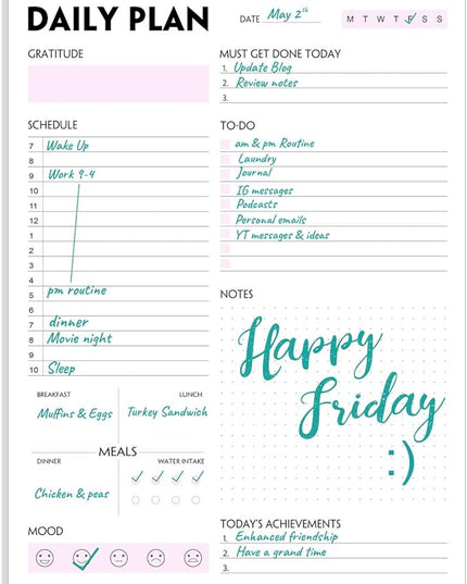 Daily Planner Notepad - Tear-Off Daily Planning Pad, Organizer with To Do Lists, Schedule, Appointment, Productivity Tracker, 50 Undated Sheets, 8.5 x 11 in