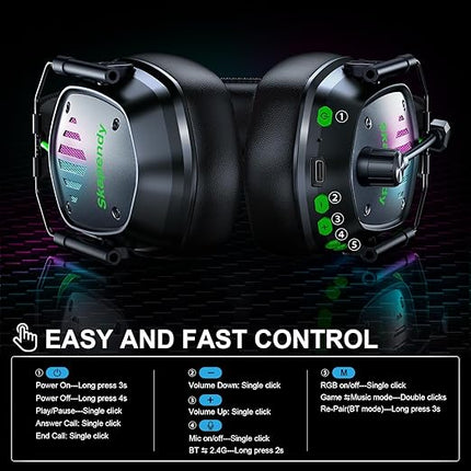 Wireless Gaming Headset for PS5, PS4, PC, Switch – 2.4GHz & Bluetooth Gaming Headphones with Mic, 3D Stereo Surround Sound, 20ms Low Latency, ENC Noise Canceling, RGB Light, 50H Battery