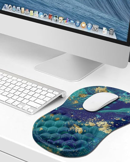 Hokafenle Ergonomic Mouse Pad Wrist Support, Wrist Rest Mousepad for Carpal Tunnel Pain Relief with Integrated Memory Foam Slope Massage Bulge (11.8x7.9 inch,Blue Gold
