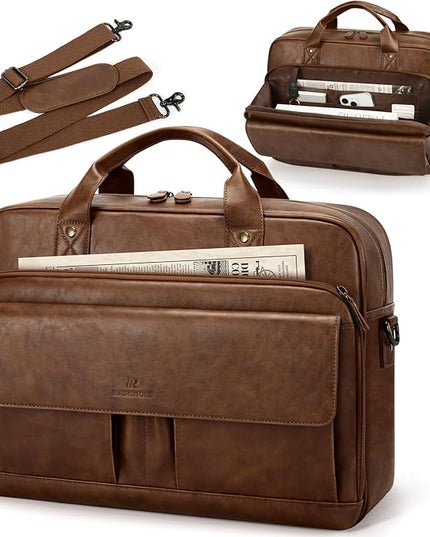 RAINSMORE Mens Laptop Bag PU Leather Messenger Bag 15.6 Inch Briefcase Vintage Computer Satchel Bag for Work Business