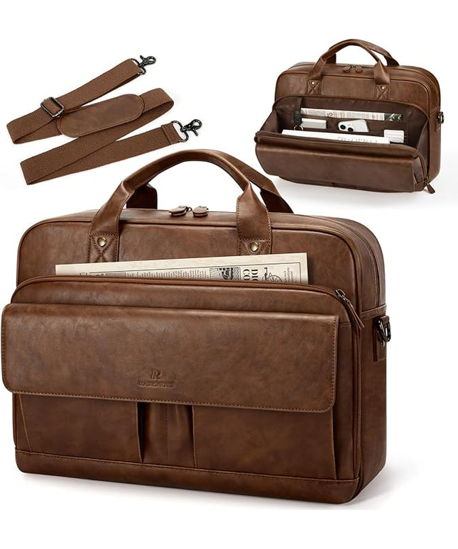 RAINSMORE Mens Laptop Bag PU Leather Messenger Bag 15.6 Inch Briefcase Vintage Computer Satchel Bag for Work Business