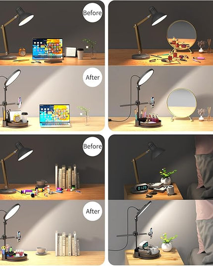 Selfie Light Kit for Desk and Laptop,55W Dimmable Full Screen Ring Light,with Rotating Storage Box,Pen Holder Stand,Phone Holder and Controller (White, 10.5)