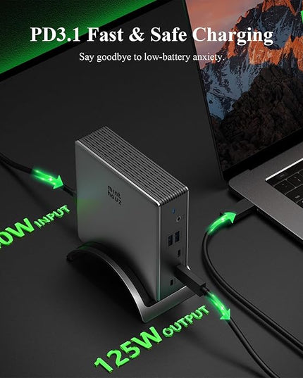 USB C Docking Station, Minthouz PD3.1 Docking Station 3 Monitorswith 4K@144Hz 2*HDMI+DP 140W PD Charge,USB-C 10Gb,2*USB-A 5Gbps, Gigabit Ethernet, Audio/Mic for Chrome OS & Windows