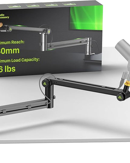 Low Profile Boom Arm (Design for Heavy Mic) 6.6lbs Load Capacity, Stable Gear Lock Structure Never Sags, Metal Microphone Stand Desk Mount for Shure SM7B MV7+, Blue Yeti,Rode PodMic