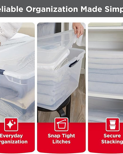 Rubbermaid Cleverstore 95 Qt Clear Storage Bins with Lids, 4-Pack, Stackable, BPA-Free, Made in USA