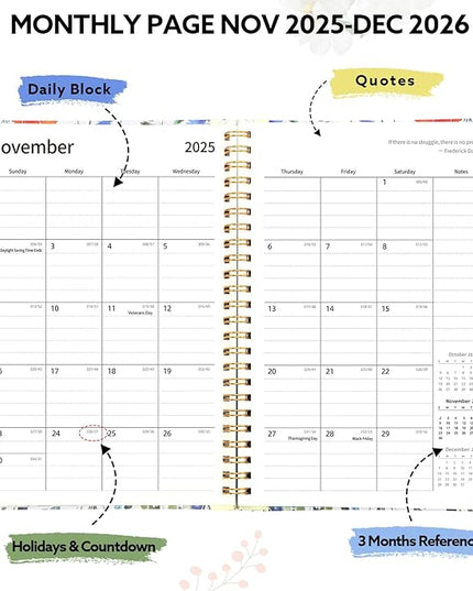 2026 Planner, Weekly and Monthly Planner, January 2026 - December 2026, Calendar Planner A5 (6.5" x 8.5") with Tabs, Inner Pocket for Home School Office Supplies, Red Flower