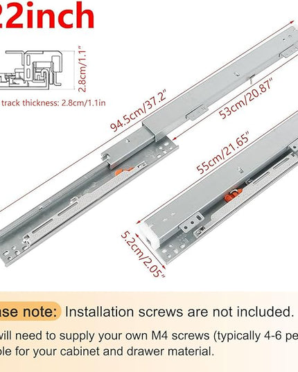 TMGSK Pair Undermount Drawer Slides Bottom Mount Pull Out Shelf Slider Under Mount Drawer Glides Full Extension Soft Close Drawer Runner Shelf Track for Kitchen Face Frame or Frameless Cabinet Drawer