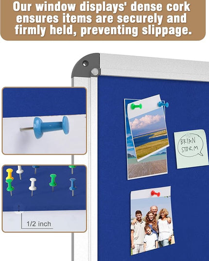 Mifuro 38"x28" Enclosed Bulletin Board, Lockable Weather-Resistant Aluminum Cork Noticeboard for School & Office, Silver Frame w/Blue Flet