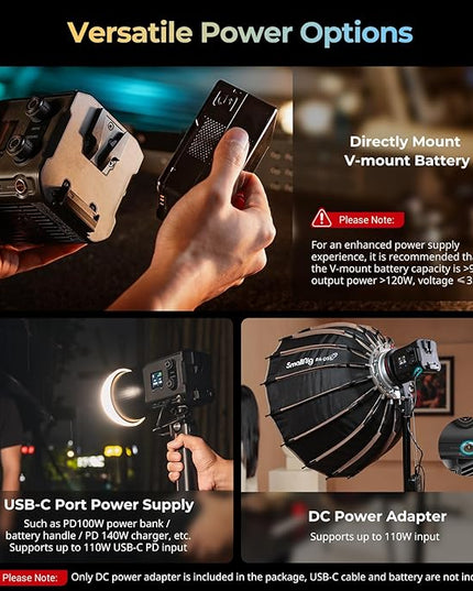 SmallRig RC 100B COB Video Light, Portable Bi-Color 2700-6500K Continuous Lighting, 100W Studio Light, APP Control, High CRI 97+ Spotlight for Photography & Video, Pro Version (Without Battery) 5094