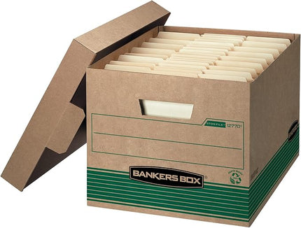 Bankers Box 12-Pack 100% Recycled Medium Duty File Storage Boxes with Lids, FastFold Assembly, Letter/Legal, STOR/FILE, (12770)