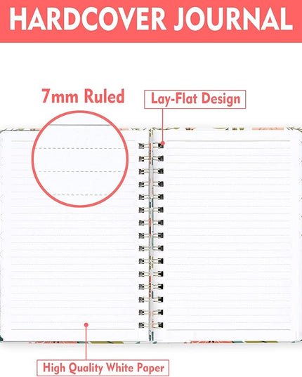 Spiral Journal Notebook for Women, Hardcover A5 College Ruled Notebook, 120 Pages, Thick Paper, Cute Lined Journal for School, Office & Work, 6 x 8.4 in(Cute Pink Flowers)