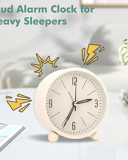Blusaryme Analog Alarm Clock - 4 Inch Super Silent Non-Ticking, Battery Operated Small Clock with Night Light, Elegant Bedside Desk Clock for Bedroom, Living Room, Office, Student Gift