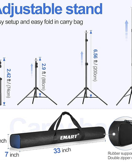 EMART Backdrop Stand 10x8.5ft(WxH) Photo Studio Adjustable Background Stand Support Kit with 2 Crossbars, 8 Backdrop Clamps, 2 Sandbags and Carrying Bag for Parties Events Decoration