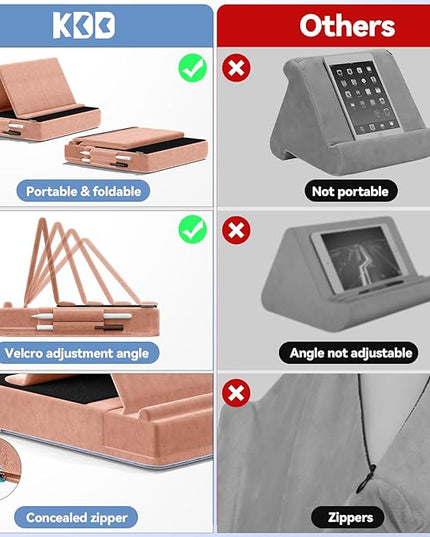 KDD Tablet Pillow Stand, Multi-Angle Viewing Ipad Holder for Lap, Bed and Desk, Foldable Soft Pad Dock with Stylus Mount Compatible with Ipad Pro 12.9, 10.5, 11, Air, Mini, Phones, Books, E-Reader