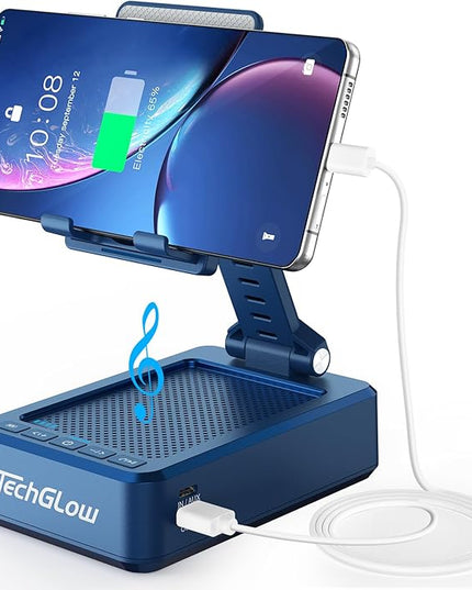 TechGlow Gifts for Men Women Foldable Cellphone Stand with Bluetooth Speaker and Charging Funtion Birthday Gift Idea for Mom Dad Cool Gadget Tech Gifts-Blue