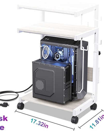 Computer Tower Stand with Charge Station and USB Charging Port - Height Adjustable PC Tower Stand, Under Desk CPU Holder Cart with Locking Caster Wheels for Fits Most PC