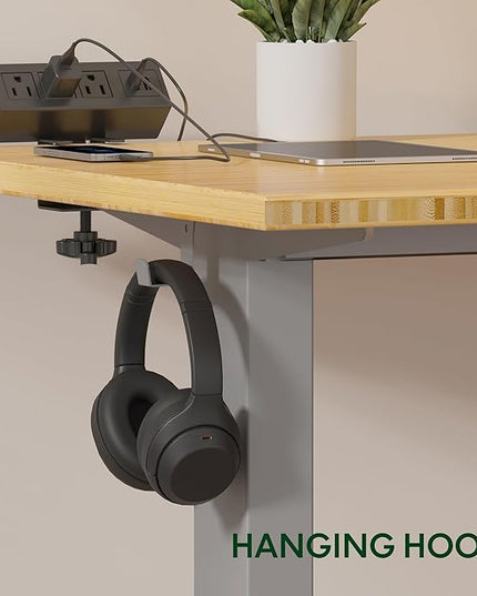FLEXISPOT EN2 Whole-Piece Bamboo Standing Desk with Clamp Power Strip, 48 x 24 Electric Stand Up Height Adjustable Desk with Cable Management (Grey Frame + 48" Bamboo Top, 2 Packages)