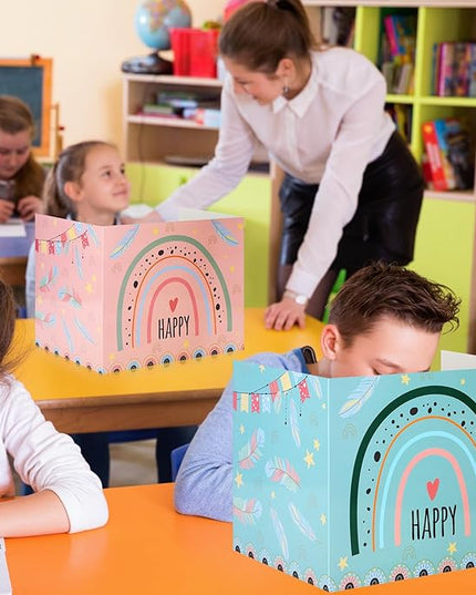 Crtiin 24 Pcs Privacy Folders for Students Desk Dividers Standard School Privacy Cardboard Board Testing Dividers Shield for Classroom Teacher Supplies Keep Eyes from roving(Rainbow)
