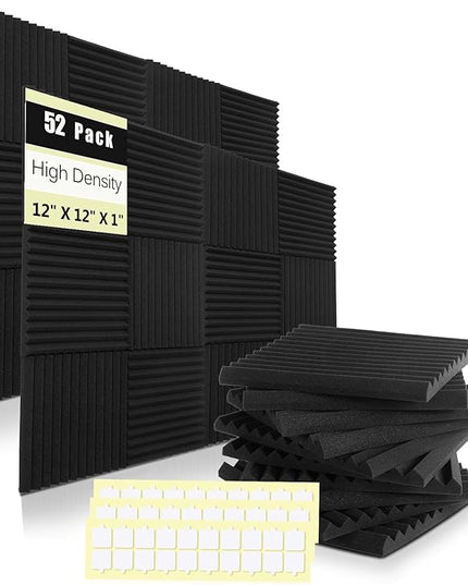 52 Pack Acoustic Panels 1 X 12 X 12 Inches - Studio Foam Wedges High Density Panel Soundproof Foam for Walls - Home Office