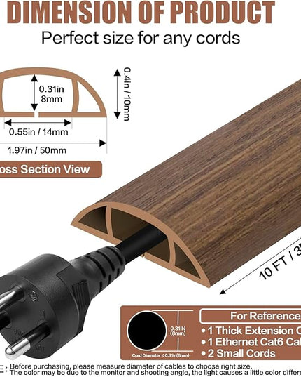 Floor Cord Cover Cable Cavity Self Adhesive Cord Hider Floor 10FT Floor Cable Management Power Cord Protector Floor Electric Cord Covers for Offices, Gym, Exhibitions (Misty Brown Wood, 1.97" x 10')
