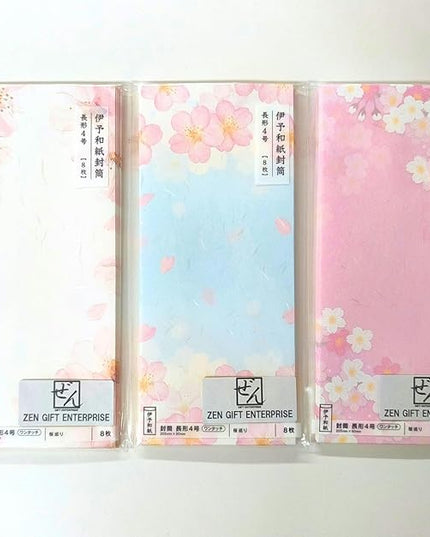 Japanese Cherry Blossom Envelopes 24 Pack (8 Pack x 3 Different Design Set), Made in Japan, Elegant Washi Paper, Self Sealing, Sakura