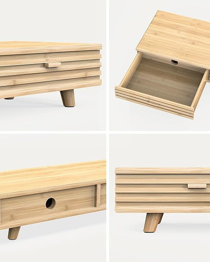Bamboo Monitor Stand with Drawer - Desk Organizer with Cable Management & Storage, Ergonomic Laptop Riser for Home Office (220lbs Capacity, 24 inch ,Natural)
