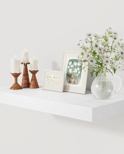12 Inch Deep White Floating Shelves, 24 x 12 Floating Shelf for Books, Rustic Wood Deep Wall Shelves for Home Storage & Display, 2" Thicked Shelves for Kitchen, Living Room, Bedroom, 1 Pack