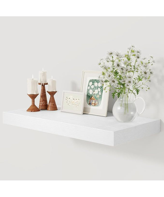 12 Inch Deep White Floating Shelves, 24 x 12 Floating Shelf for Books, Rustic Wood Deep Wall Shelves for Home Storage & Display, 2" Thicked Shelves for Kitchen, Living Room, Bedroom, 1 Pack