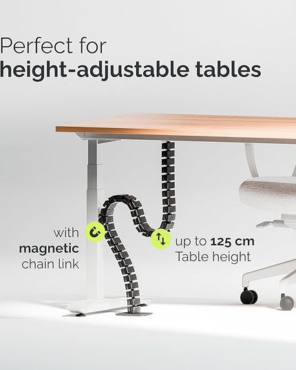 VALU Cable Management Spine – 49 Inch Cable Organizer for Standing & Fixed Desks – Sturdy & Flexible with Magnetic Link – Cord Management System Under Desk with Steel Base & Non-Slip Pads
