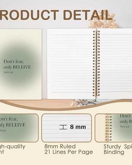 Sage Green Aura Christian Spiral Journal Notebook 5.5x8.3in, Bible Verse Journal for Woman, Don't Fear Only Believe Religious Spiritual Notebooks for Note Taking, Hardcover Notebook